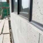 A professional caulking technician dry tooling a grey polyurethane sealant joint to smooth it without using soapy water on a concrete masonry building wall.